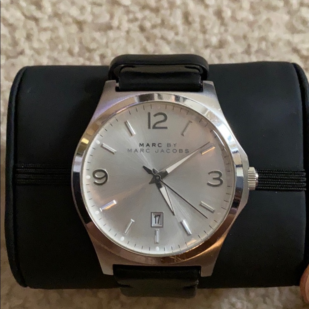 Marc Jacobs watch. Black leather strap